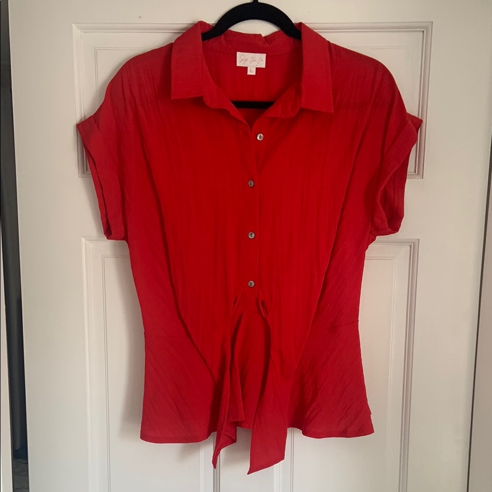 Red Button-Up Women's Top - Picture 2 of 5